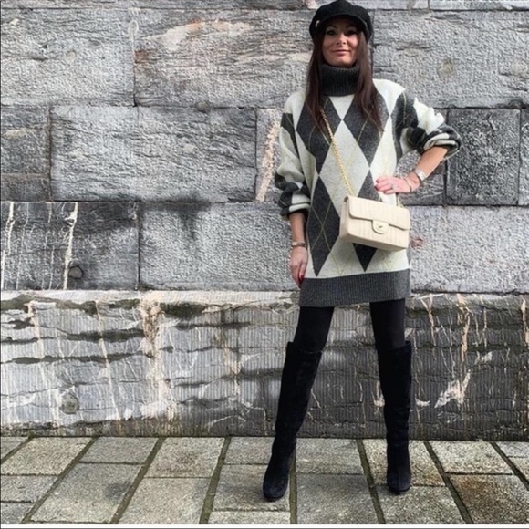 Pringle X H&M Argyle Knit Turtleneck Sweater Dress XS - Picture 4 of 11